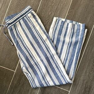Old Navy Blue and White Striped Linen Blend Pants sz S